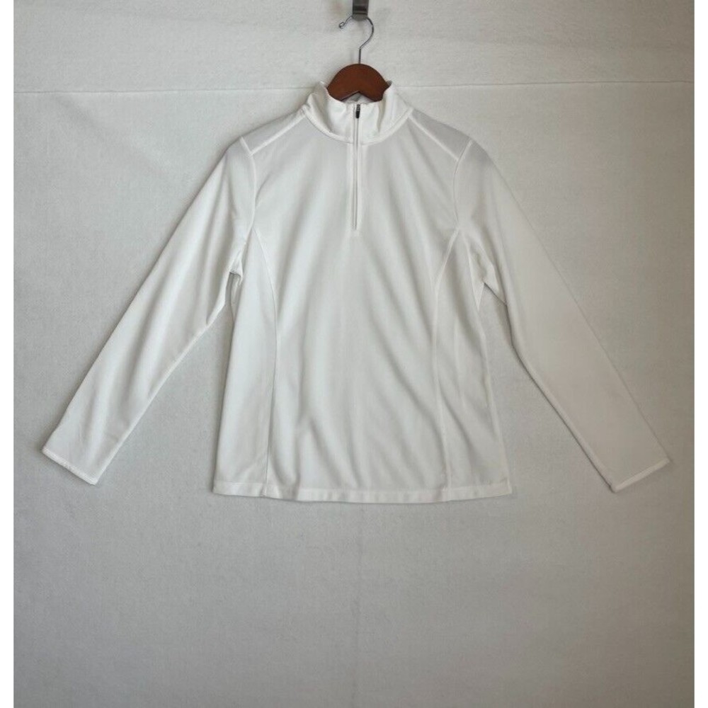 Port Authority Women Size S Quarter Zip Long Sleeve Pullover Pinpoint Mesh White